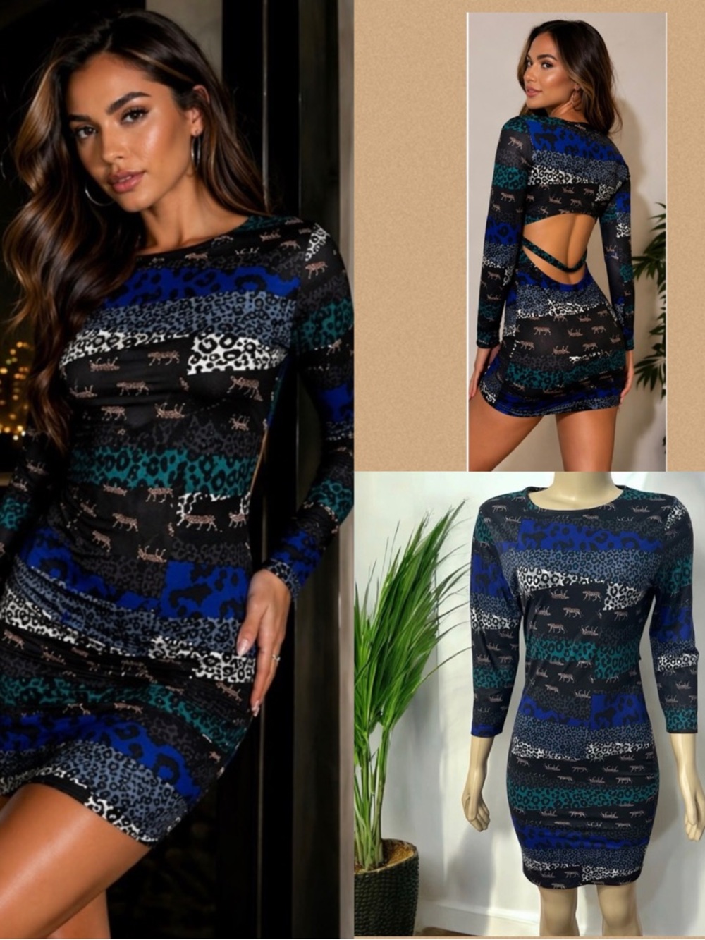 NWT Victorias Secret VS Y2K Open Back Bodycon Dress Animal Print M Club Party